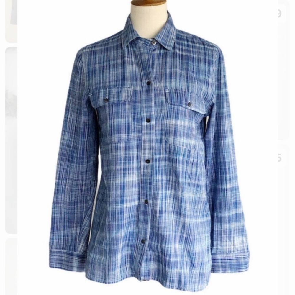Madewell button up Tomboy blouse tonal blue plaid cotton size small